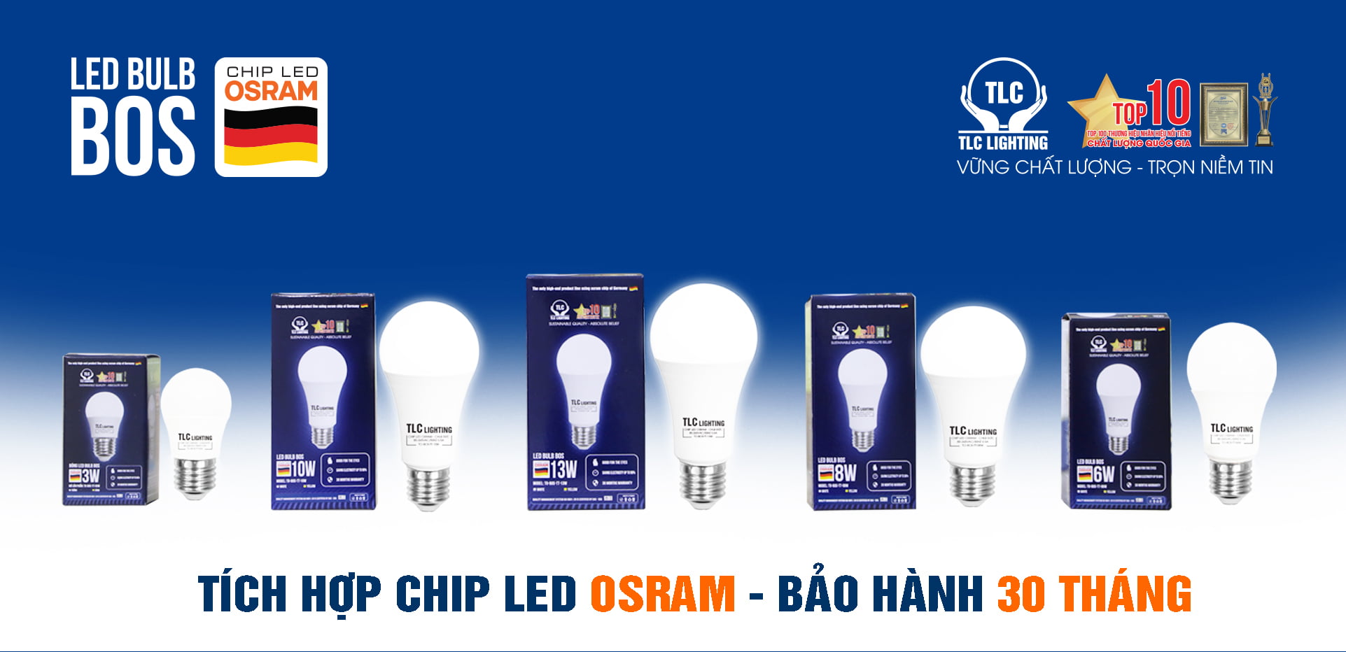 Đèn LED búp tròn TLC LIGHTING được bảo hành 30 tháng