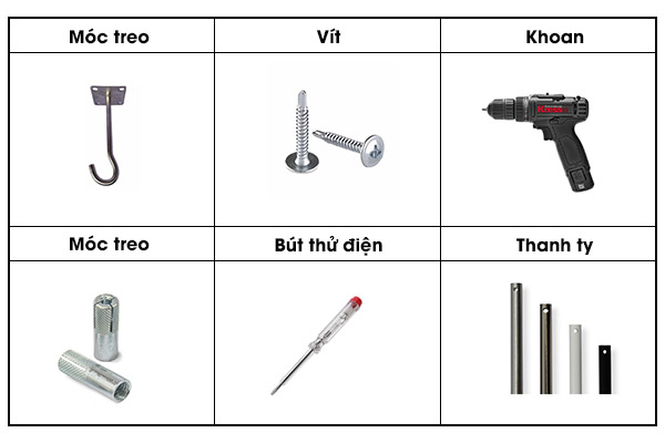 Dụng cụ cần chuẩn bị lắp quạt trần thạch cao.